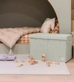 3 Sprouts Opbevaringskasse m. Låg- 63x38x39 cm - Terrazzo/Grøn