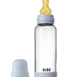 BIBS Sutteflaske - 240 ml - Glas/Naturgummi - Baby Blue