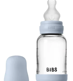 BIBS Sutteflaske - 120 ml - Glas/Silikone - Baby Blue