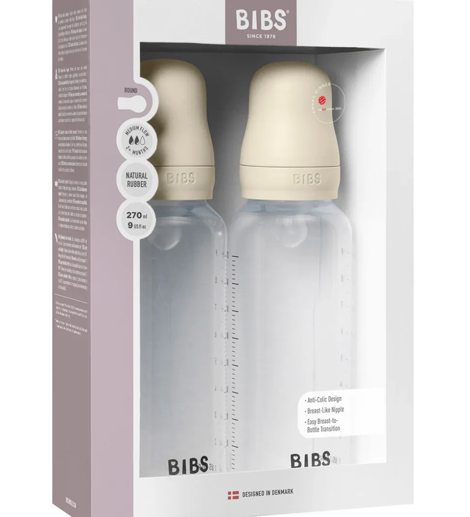 Bibs Sutteflaske - 2-pak - 270 ml - PP/Silikone - Ivory