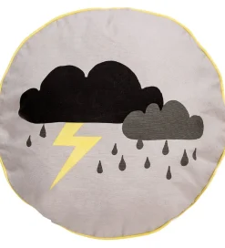 Bloomingville Pude - Ø50 cm - Grå/Gul m. Skyer