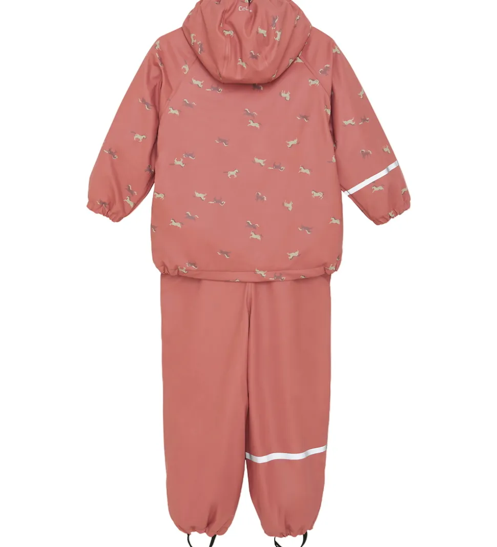 CeLaVi Regntøj m. Seler/Fleece - Recycle PU - Brick Dust m. Prin