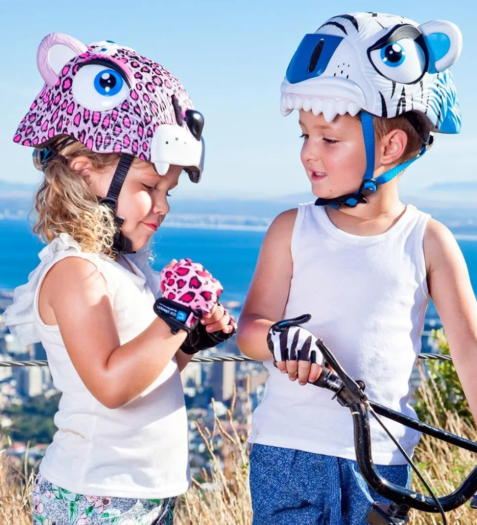 Crazy Safety Cykelhjelm m. Lys - Tiger - Hvid