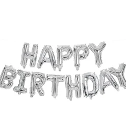 Decorata Party Foileballoner - 340 cm - Happy Birthday - Sølv