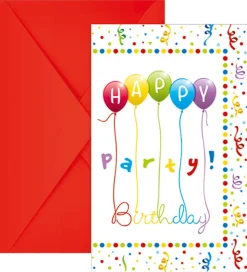 Decorata Party Invitationer - 6-pak - Happy Birthday Streamers