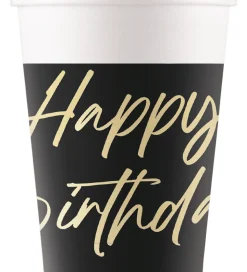 Decorata Party Papkrus - 8-pak - 200 ml - Elegant Happy Birthday