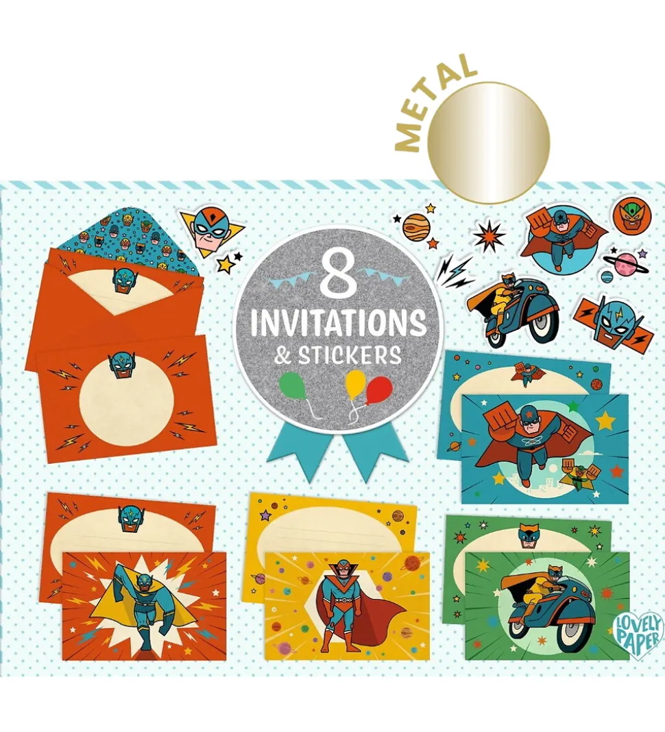 Djeco Invitationer - 8 stk. - Superhelte