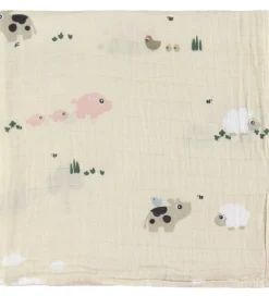 Done By Deer Babysvøb - Musselin - 120x120 cm - Tiny Farm - Sand