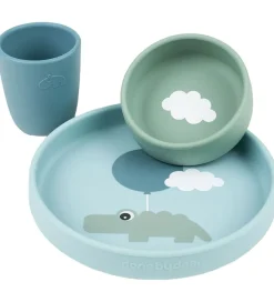 Done By Deer Spisesæt - Silikone - 3 dele - Happy Clouds - Blå
