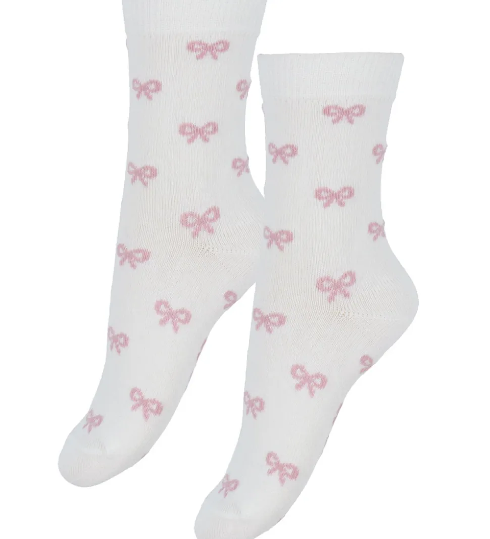 Fuzzies Strømper - 2-pak - Hvid/Rosa m. Sløjfer