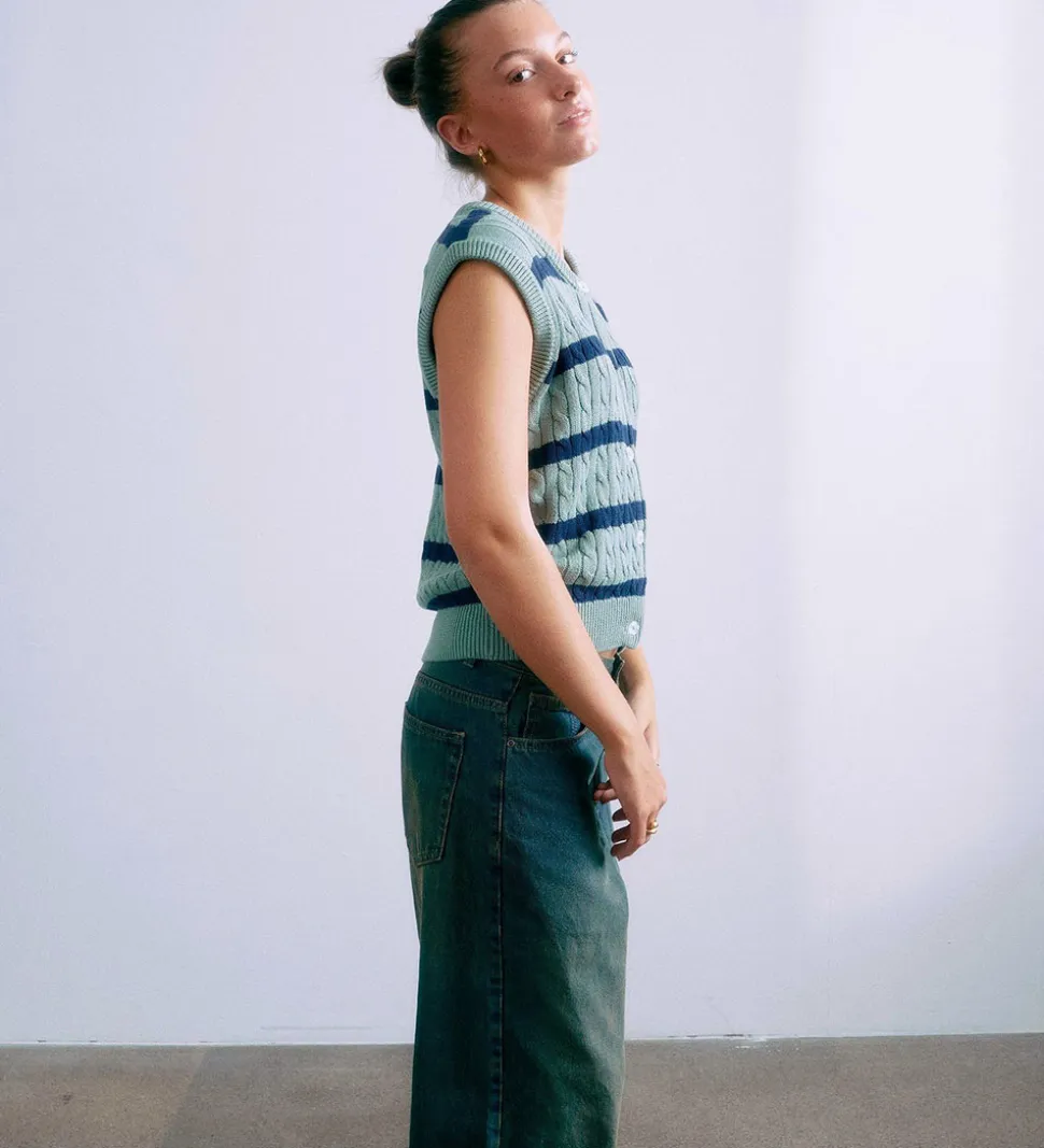 Grunt Vest - Strik - GrLine - Dust Green/Navy