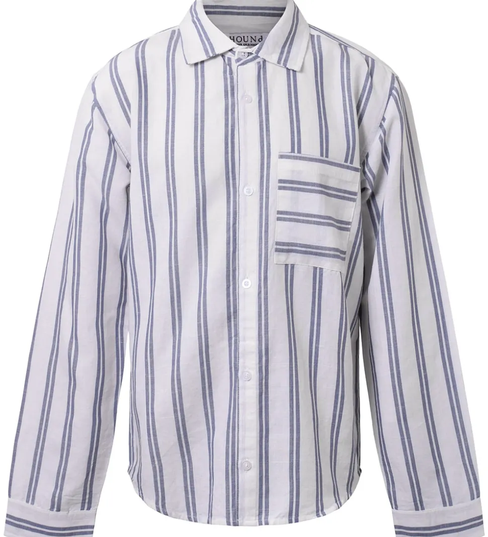 Hound Skjorte - Linen Blend - Deep Blue/Hvid