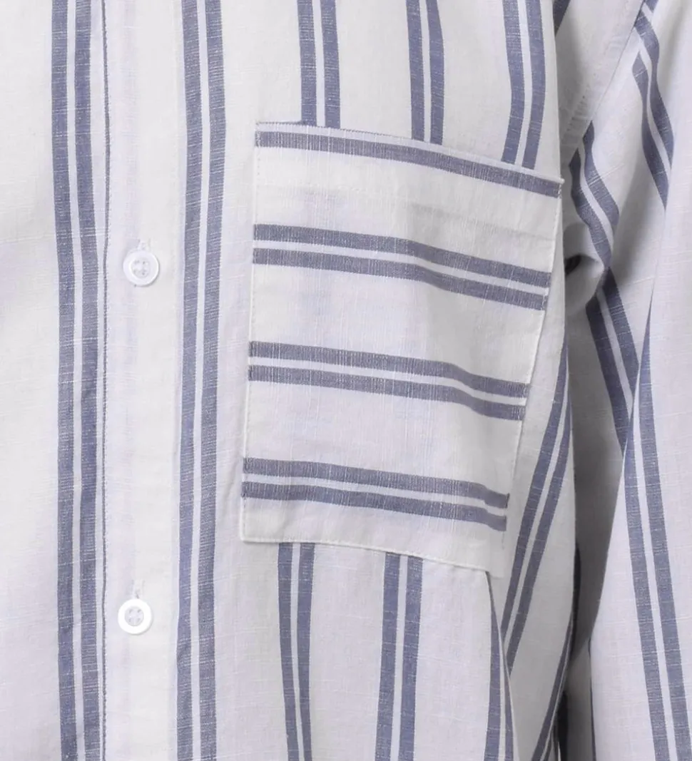 Hound Skjorte - Linen Blend - Deep Blue/Hvid