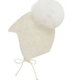 Huttelihut Babyhjelm m. Kvast - Alpakauld - Strik - Off-white