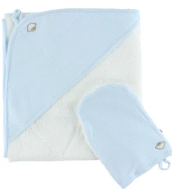 Joha Babyhåndklæde & Handske - 90x90 - Hvid/Lyseblå