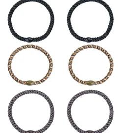 Kknekki Hårelastikker - 6-Pak - Slim - Sort/Grå/Glimmer