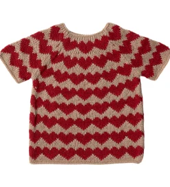 Maileg Julesweater til Nissepige - str.6 - Beige/Røde Hjerter