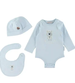 Moncler Sæt - Hue/Savlesmæk/Body l/æ - Lyseblå m. Bamse