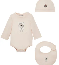 Moncler Sæt - Hue/Savlesmæk/Body l/æ - Light Pink m. Bamse