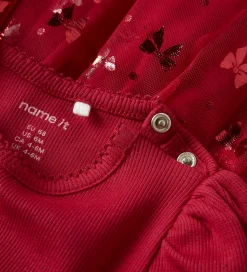 Name It Kjole - Rib/Tyl - NbfRosally - Jester Red m. Sløjfer