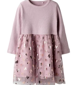 Name It Kjole - Rib/Tyl - NmfRosally - Keepsake Lilac m. Print