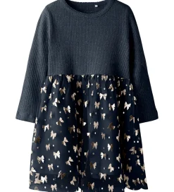 Name It Kjole - Rib/Tyl - NmfRosally - Navy Blazer m. Print