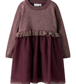 Name It Kjole - Strik - NmfRefraja - Burgundy m. Glimmer/Tyl