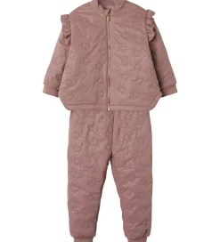 Name It Termotøj m. Fleece - NmfMoon - Woodrose m. Glitter