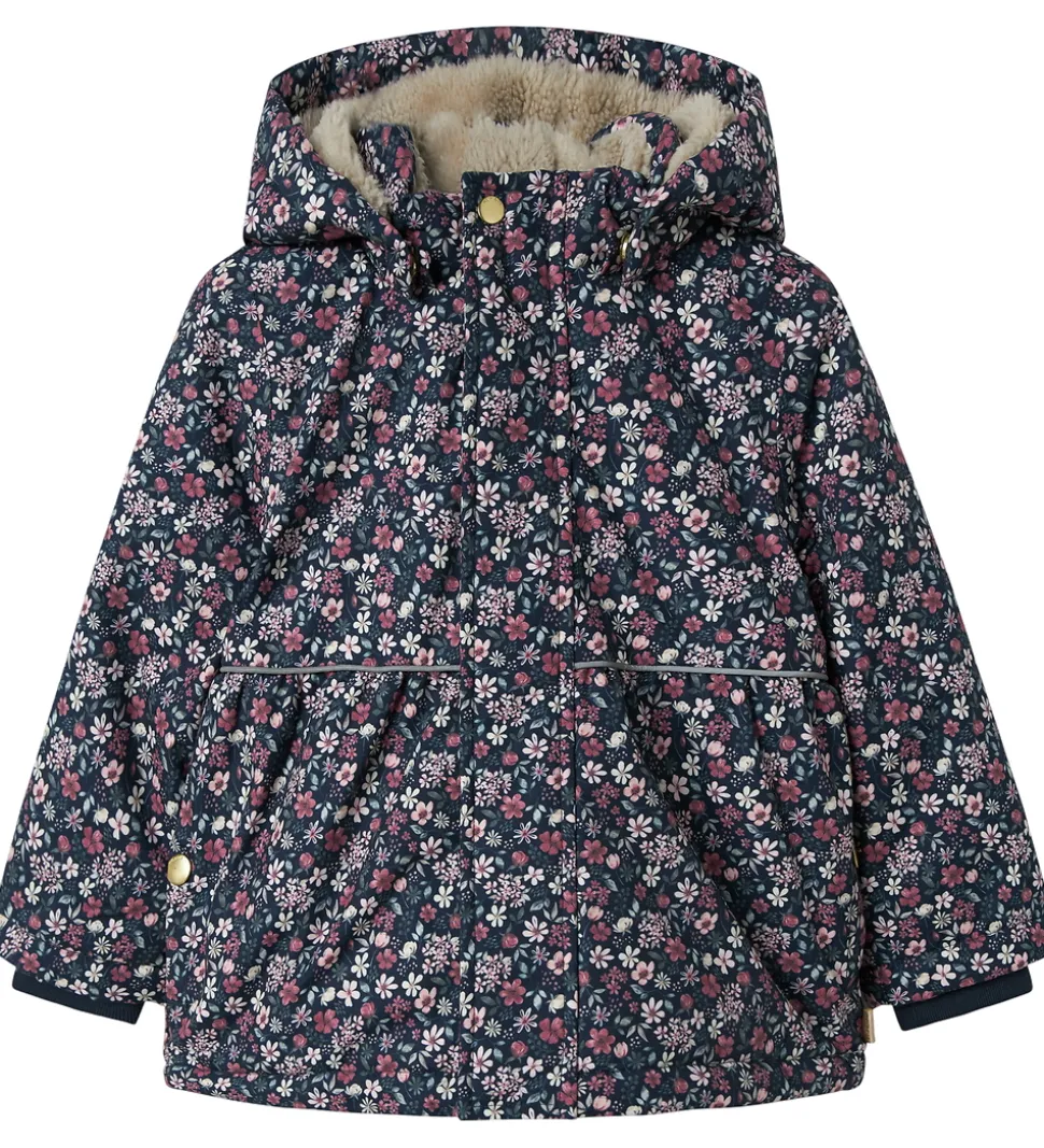 Name It Vinterjakke - NmfSnow05 - Dark Sapphire m. Blomster