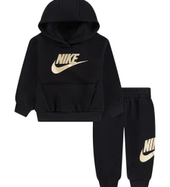 Nike Sweatsæt - Club - Black/Metalic Gold