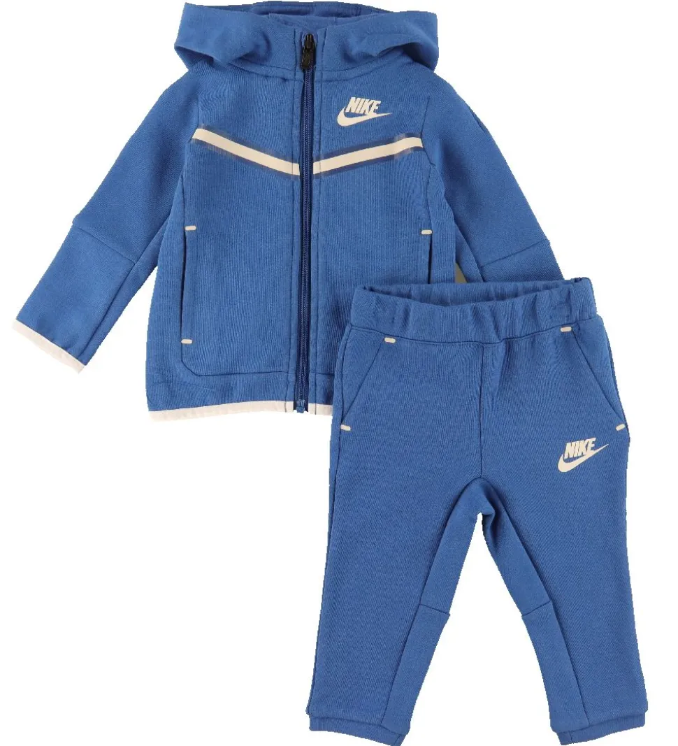 Nike Træningssæt - Cardigan/Bukser - Blocked - Marina Blue