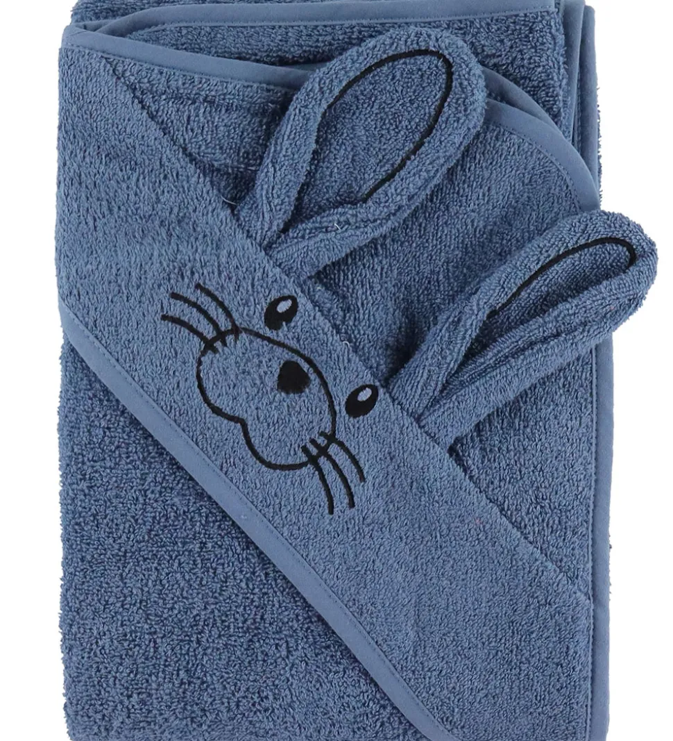 Nørgaard Madsens Babyhåndklæde m. Kaninører - 100x100 cm - Denim