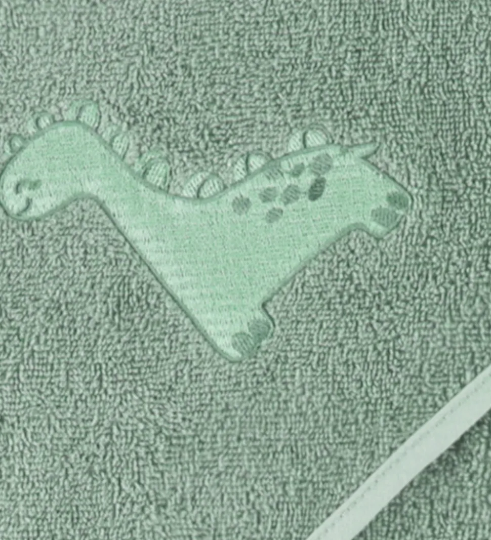 Nørgaard Madsens Babyhåndklæde - 75x75 cm - Dusty Green m. Dino