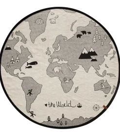 OYOY Gulvtæppe - 135 cm - World - Råhvid/Sort