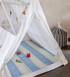 OYOY Tæppe - Striped Quilted - Blue/Clay