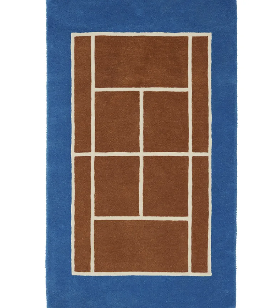 OYOY Tæppe - Tennis Tæppe - 150x88 cm - Caramel/Optic Blue