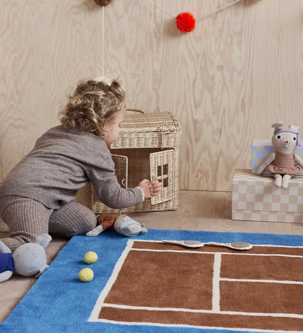 OYOY Tæppe - Tennis Tæppe - 150x88 cm - Caramel/Optic Blue