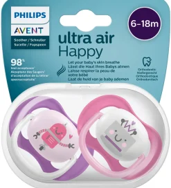 Philips Avent Sutter - 2-pak - Ultra Air - Pink/Lilla m. Robot