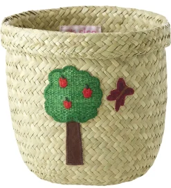 Rice Opbevaringskurv - Raffia/Søgræs - Happy Forest - 15x16 cm -