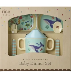Rice Spisesæt - Melamin - 4 Dele - Blå Ocean Print