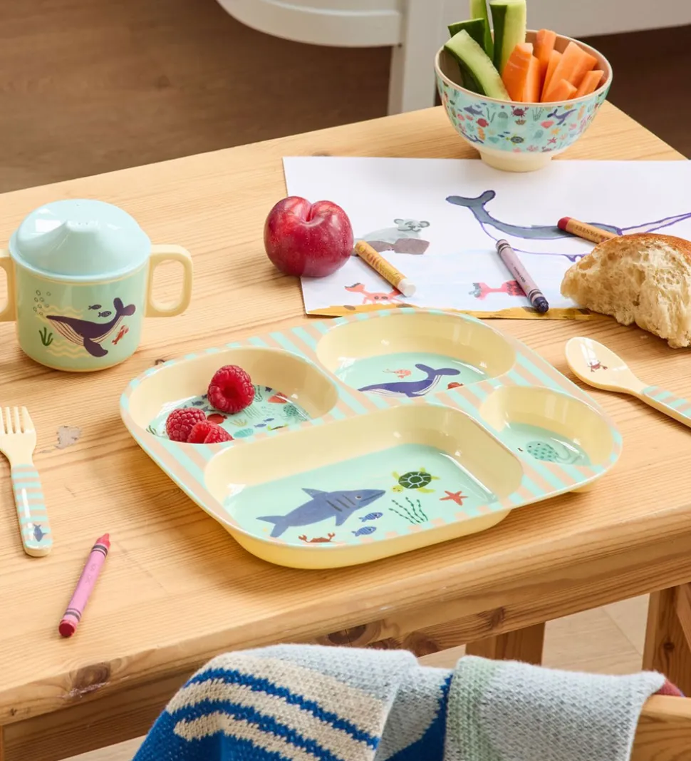 Rice Spisesæt - Melamin - 4 Dele - Blå Ocean Print