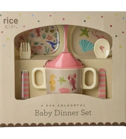 Rice Spisesæt - Melamin - 4 Dele - Koral Ocean Print