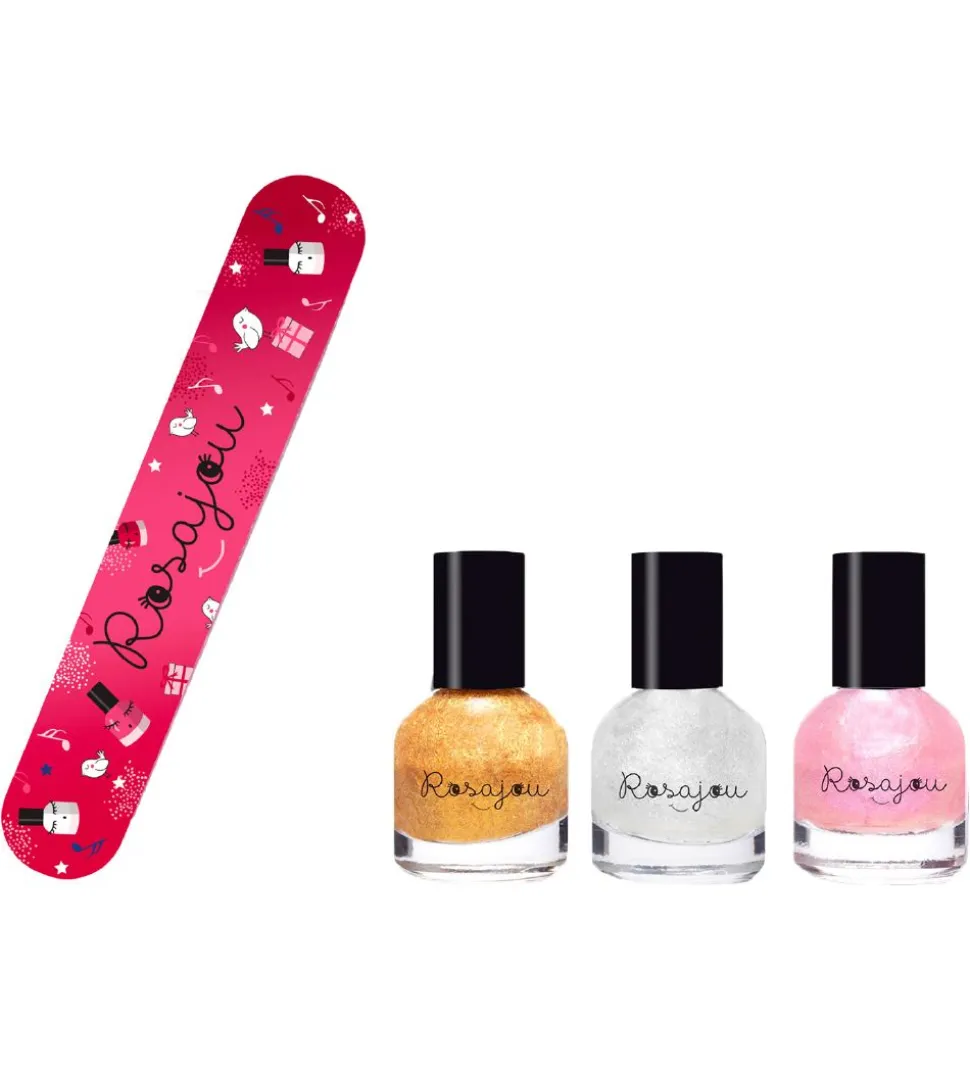 Rosajou Neglelakker m. Neglefil - 4 Dele - Perle/Chéri/Magic