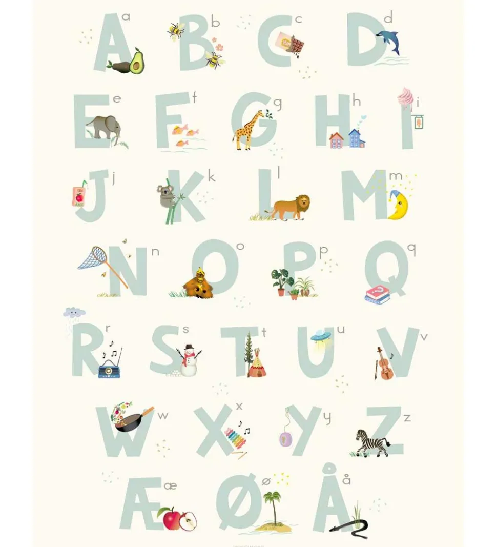 Vissevasse Plakat - 30x40 - Alphabet Blue Danish